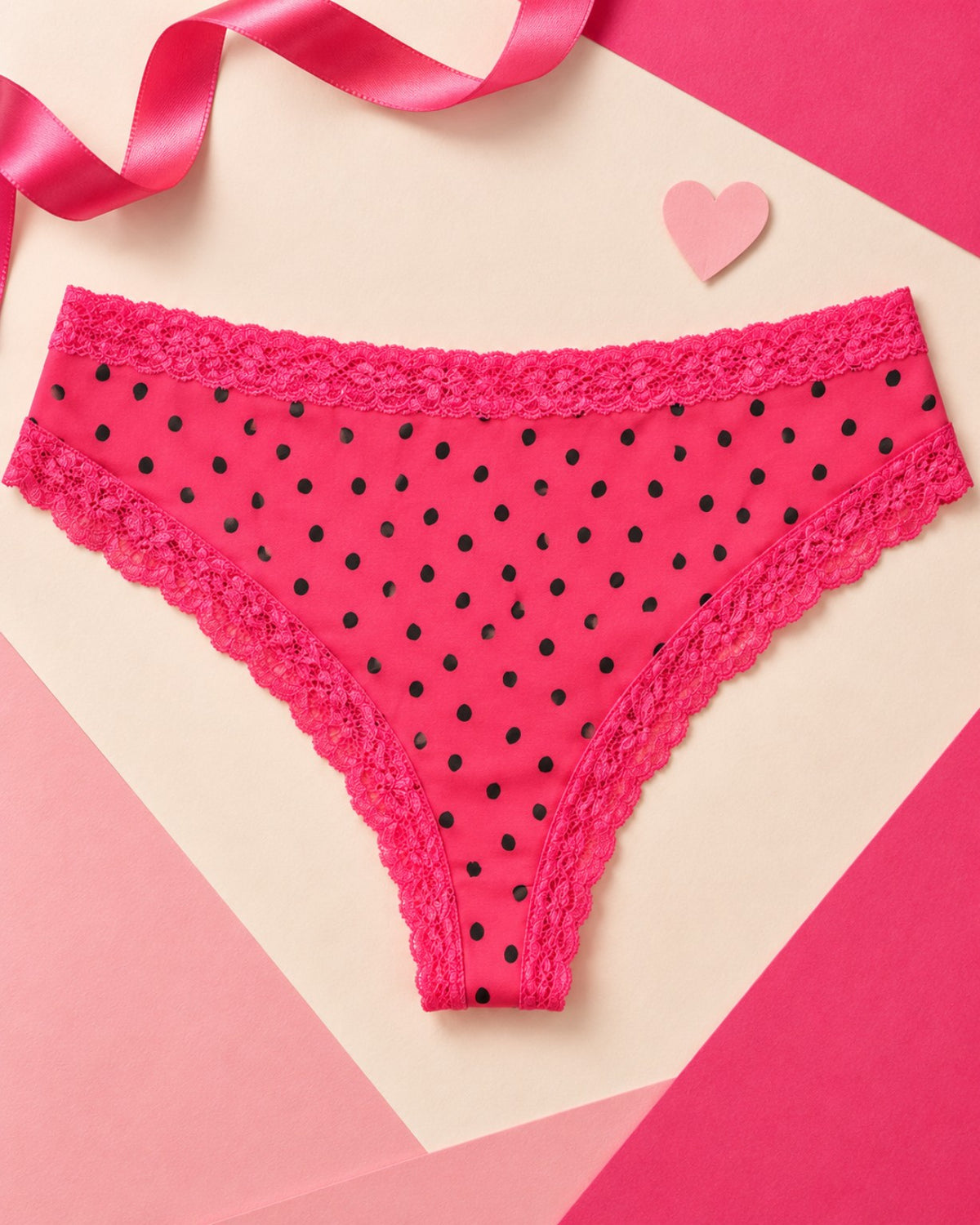 JAXIE Juicy Watermelon Pink panties, back lay-flat showing scalloped lace