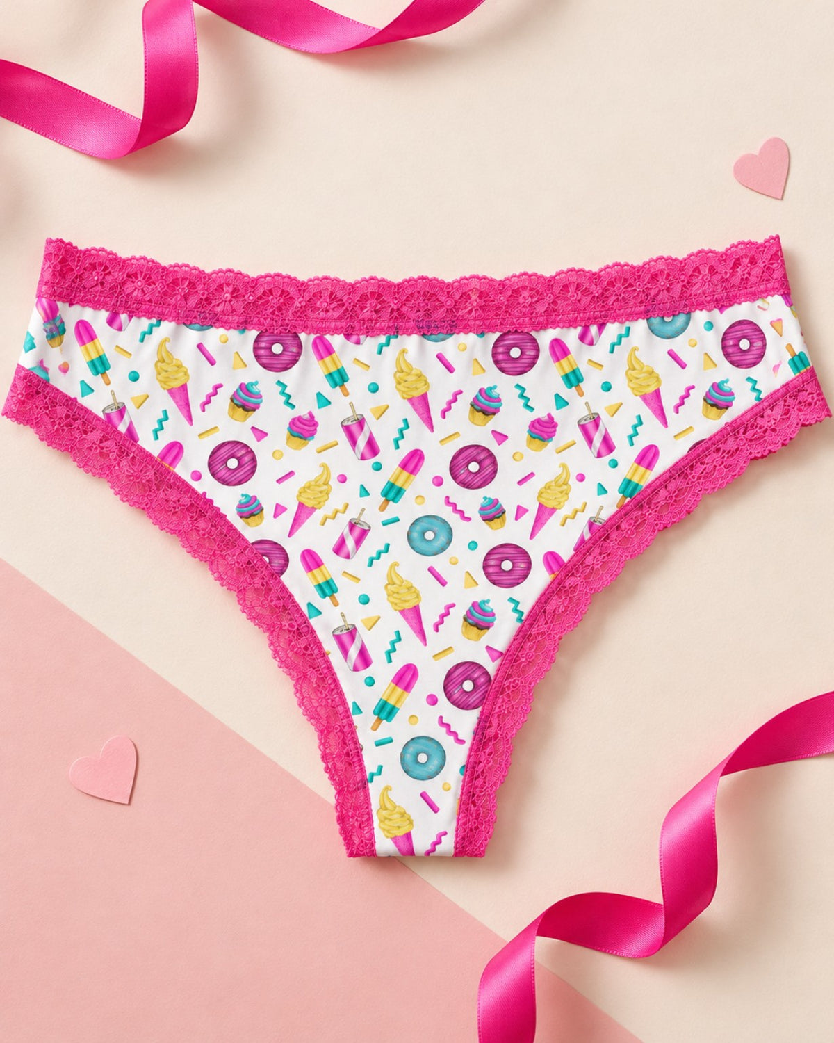 Lick JAXIE 90s Retro briefs back flat lay with pink scalloped lace trim