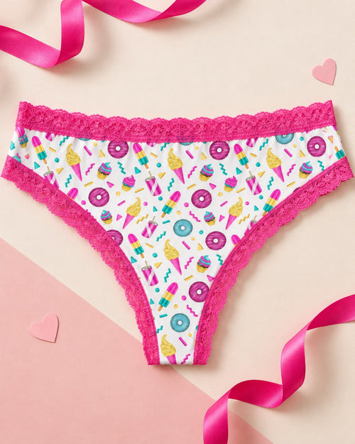 Lick JAXIE 90s Retro briefs back flat lay with pink scalloped lace trim